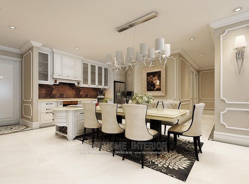 Bộ bàn ăn tân cổ điển cao cấp với thiết kế sang trọng, tinh tế với 6 ghế ăn gỗ tự nhiên bọc da mang đến một không gian phòng ăn mơ ước cho gia chủ
