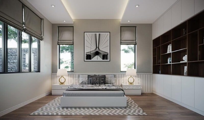 Vẻ đẹp sang trọng của phòng ngủ hiện đại được tạo nên bởi đèn trang trí có kiểu dáng độc đáo.